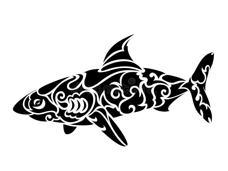 Progettazione tribale stilizzata del tatuaggio dello squalo su fondo bianco royalty illustrazione gratis Progettazione tribale stilizzata del tatuaggio dello squalo su fondo bianco royalty illustrazione gratis