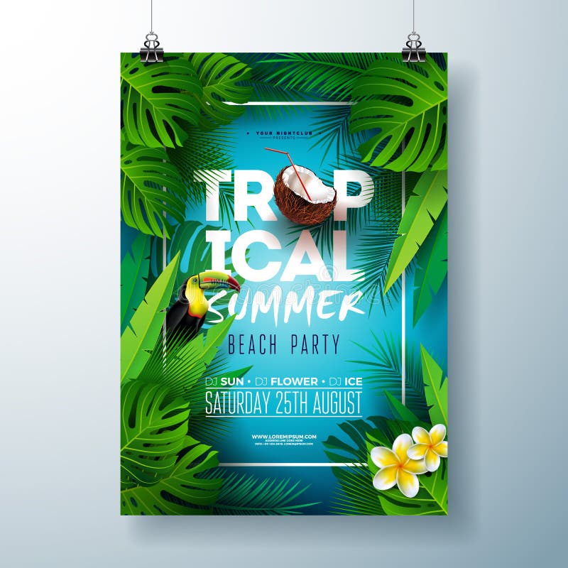 Progettazione tropicale dell'aletta di filatoio del partito della spiaggia di estate con il fiore, la noce di cocco, le foglie di royalty illustrazione gratis Progettazione tropicale dell'aletta di filatoio del partito della spiaggia di estate con il fiore, la noce di cocco, le foglie di royalty illustrazione gratis