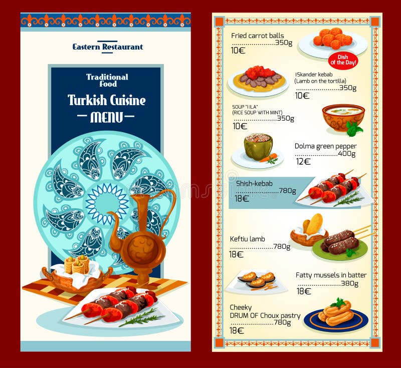 Progettazione turca del modello del menu del ristorante di cucina illustrazione di stock
