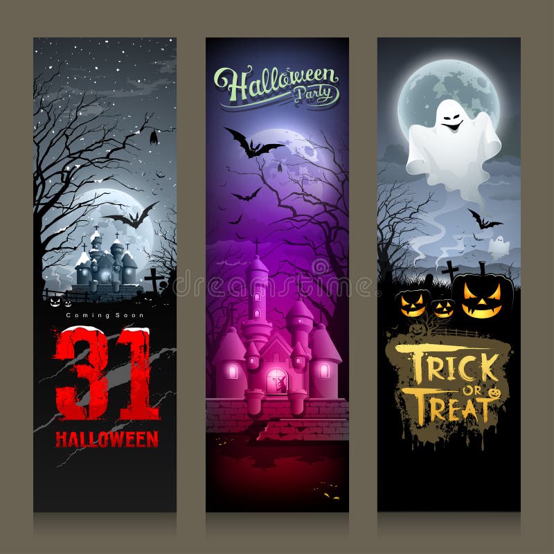 Progettazione verticale di Halloween dell'insegna felice delle collezioni illustrazione vettoriale Progettazione verticale di Halloween dell'insegna felice delle collezioni illustrazione vettoriale