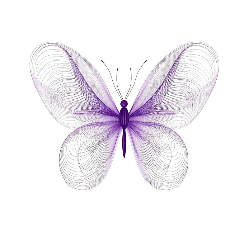 Progetto astratto di una farfalla con ali d'arte di linea viola simmetriche che si mescolano in illustrazione di stock