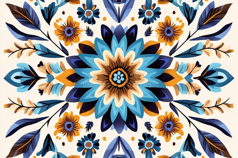 Progetto di motif floreale originale americano intricato con struttura geometrica e colori terricoli caldi illustrazione di stock