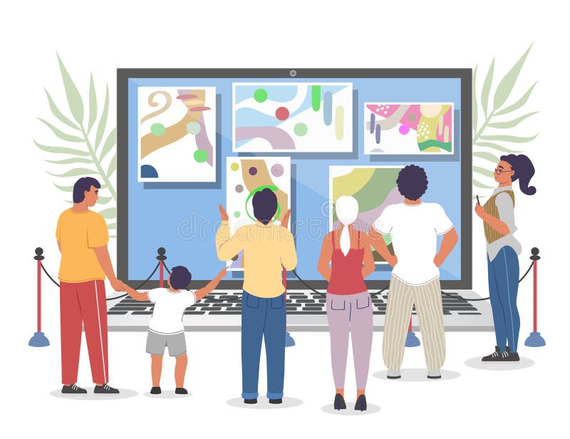 Progetto tour museo online vettoriale di galleria virtuale illustrazione di stock