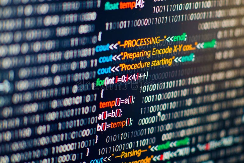 Program. Abstract program source code screen with colored syntax and binary code. Colored computer program code stock images, royalty-free photos and pictures