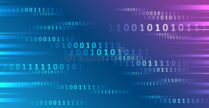 Program code. Computer background of numbers. Flying data illustration. Analytics, sorting, structuring, transferring information. Blue background with data flow. Binary code, artificial intelligence