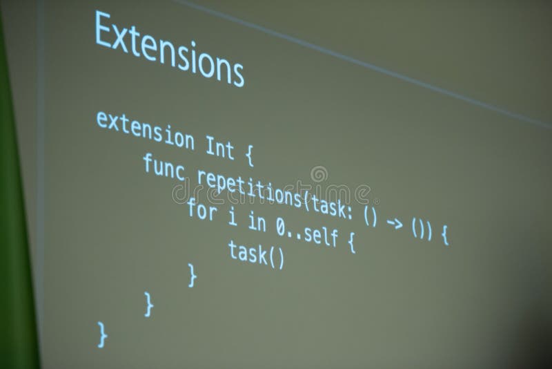 Java program code on projector screen at programming class. Programming coding script java stock images, royalty-free photos and pictures
