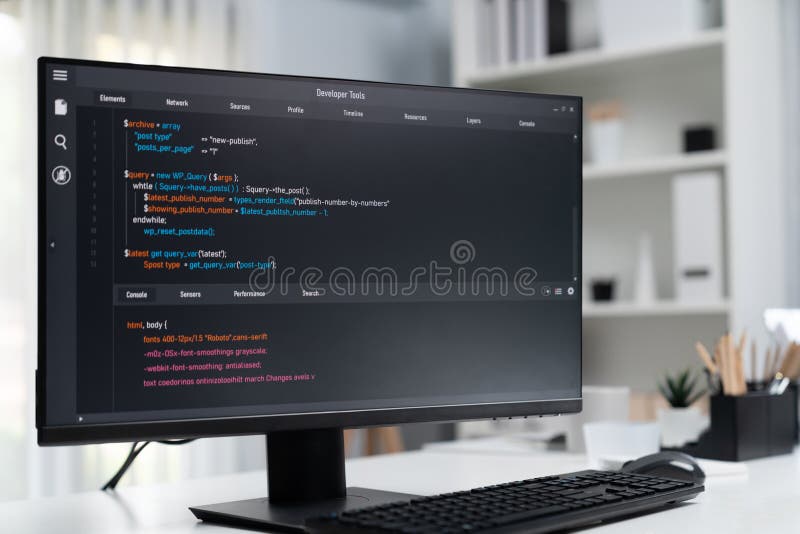 Program Coding Showing on Pc Monitor Standing on Desk Working ...