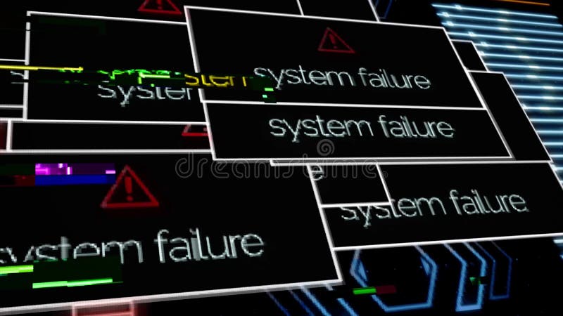 Program failure warning notifications all over the screen, security alert concept. Animation. Computer monitor showing stock illustration
