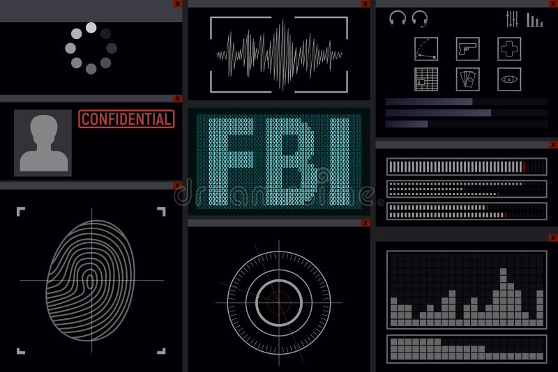 Program for the FBI. Display vector illustration. Spy