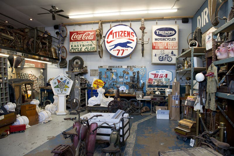 Inside the shop of Antique Archeology known as the American Pickers TV show on the History Channel. The store is run by Mike Wolfe along with his sidekick Frank Fritz and helper Danielle. The venue is located in Le Claire, Iowa. Inside the shop of Antique Archeology known as the American Pickers TV show on the History Channel. The store is run by Mike Wolfe along with his sidekick Frank Fritz and helper Danielle. The venue is located in Le Claire, Iowa.