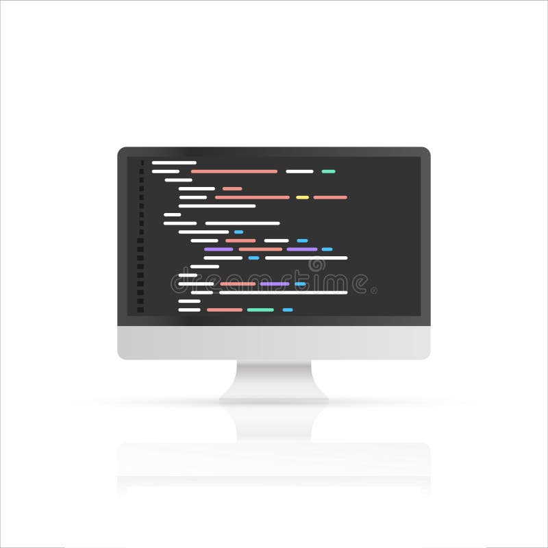 Programador da pessoa que trabalha no PC do PC com código do programa na tela Conceito de codificação e de programação do vetor I ilustração royalty free Programador da pessoa que trabalha no PC do PC com código do programa na tela Conceito de codificação e de programação do vetor I ilustração royalty free