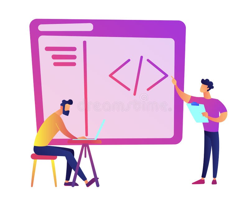 Programadores com ilustração do vetor da codificação do portátil ilustração stock