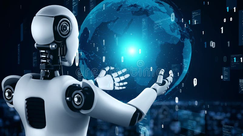 Programare automată a inteligenței artificiale a unui robot futurist vector illustration