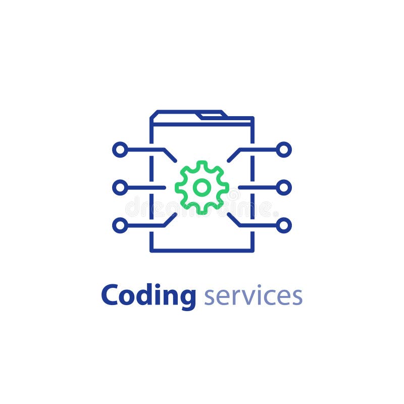 Programação de software, tecnologia do Internet, codificando serviços, conceito da inovação, projeto da site, a administração, íc ilustração stock Programação de software, tecnologia do Internet, codificando serviços, conceito da inovação, projeto da site, a administração, íc ilustração stock