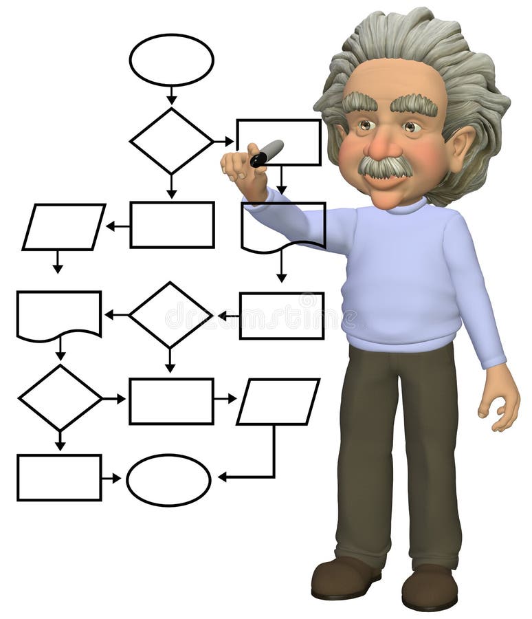 Programing genius draws smart flowchart program vector illustration Programing genius draws smart flowchart program vector illustration