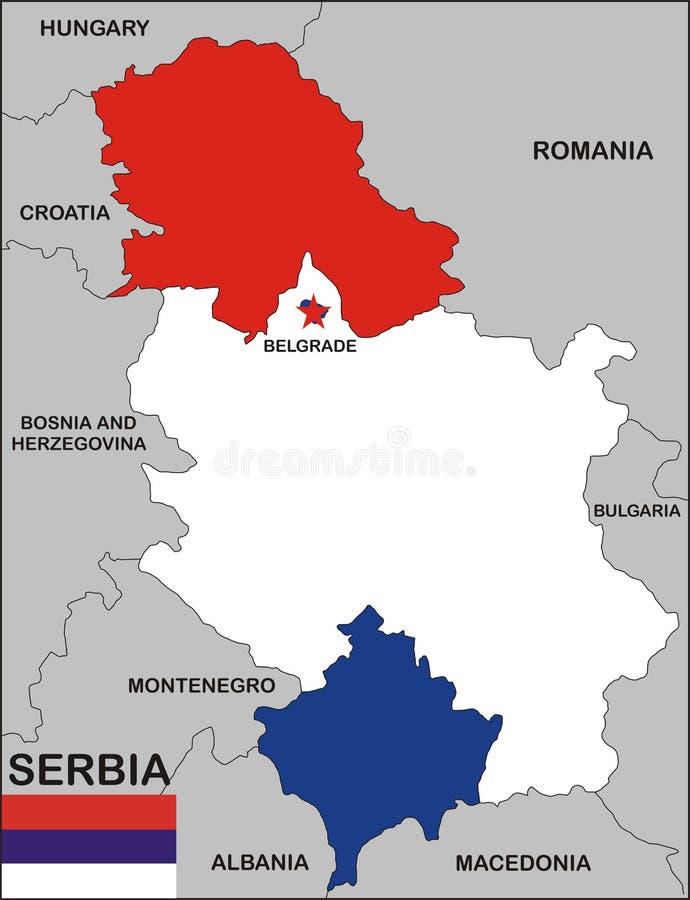Political map of serbia country with neighbors and national flag. Political map of serbia country with neighbors and national flag