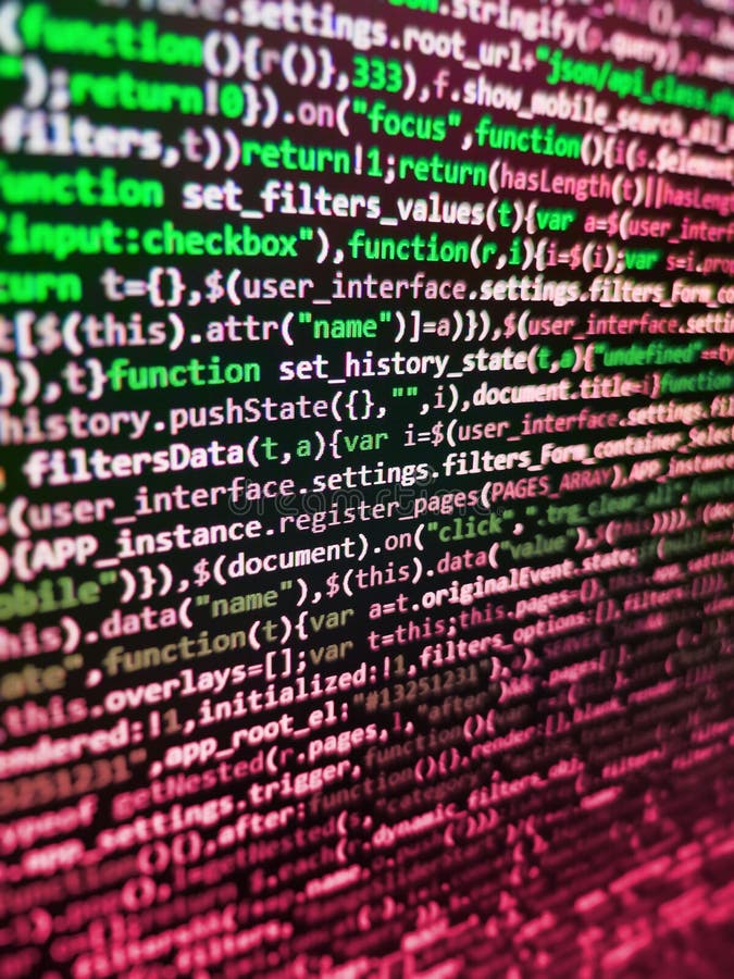 Programmazione codice astratto schermo di sfondo del software. codice programmazione software sviluppatore. righe di codice html v fotografia stock libera da diritti