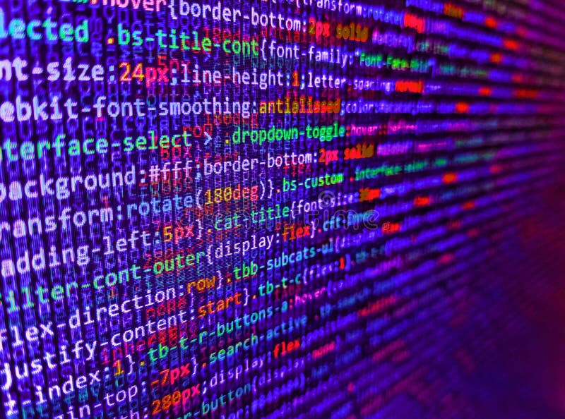 Programmazione di un concetto di algoritmo astratto del flusso di lavoro. codice css3 su uno sfondo colorato. creazione di app mob fotografie stock