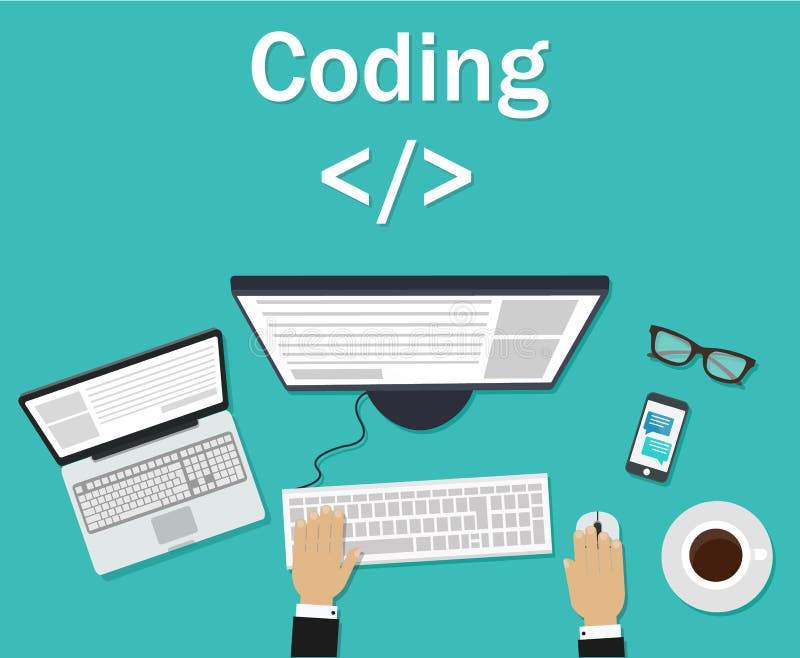 Programmer, Coder in the Workplace Sitting at a Computer. Software