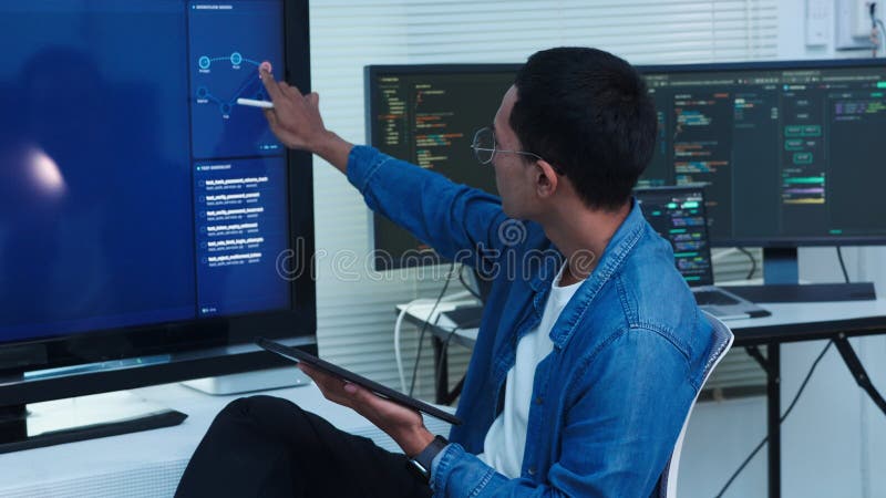 Programmer Coding Software Application with Artificial Intelligence stock video footage