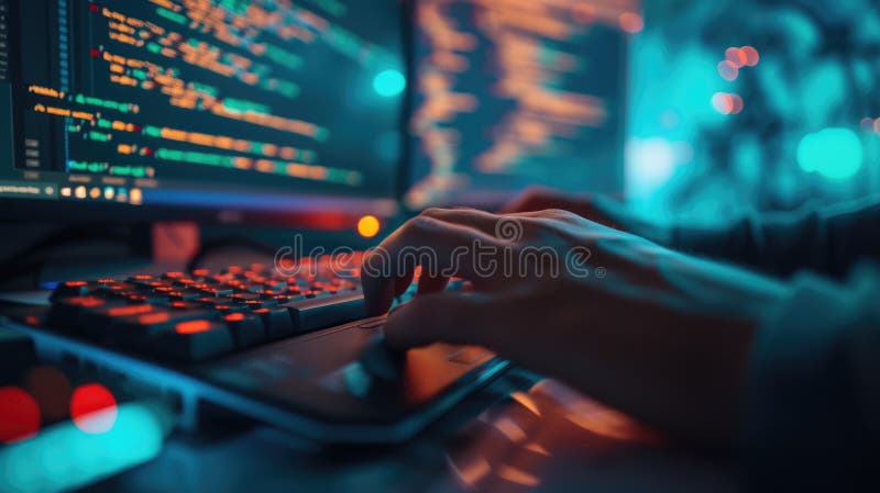 Programmer Immersed in Late Night Coding Session AIG41 Stock Photo ...