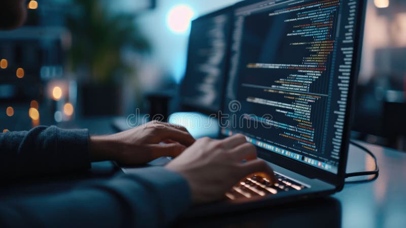 Programmer Immersed in Late Night Coding Session AIG41 Stock Image ...