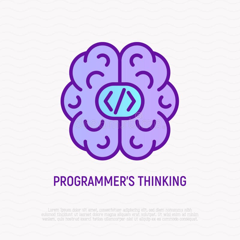Programmer`s thinking: brain with code. Thin line icon. Modern vector illustration stock illustration