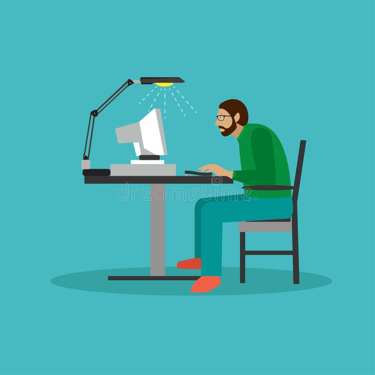 Programmer Sit on a Chair and Working with Computer. Stock Vector ...