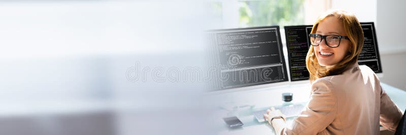 Programmer Woman Coding stock photo. Image of space - 222252324