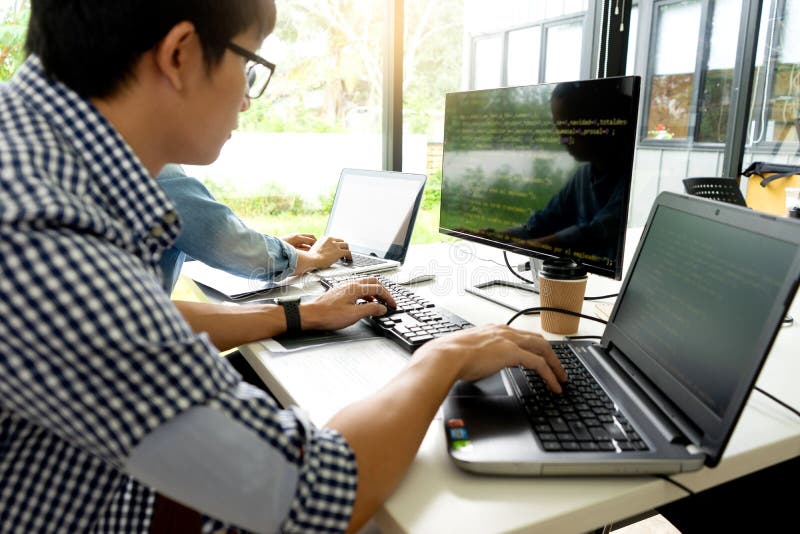Programmer work with Developing programming royalty free stock image