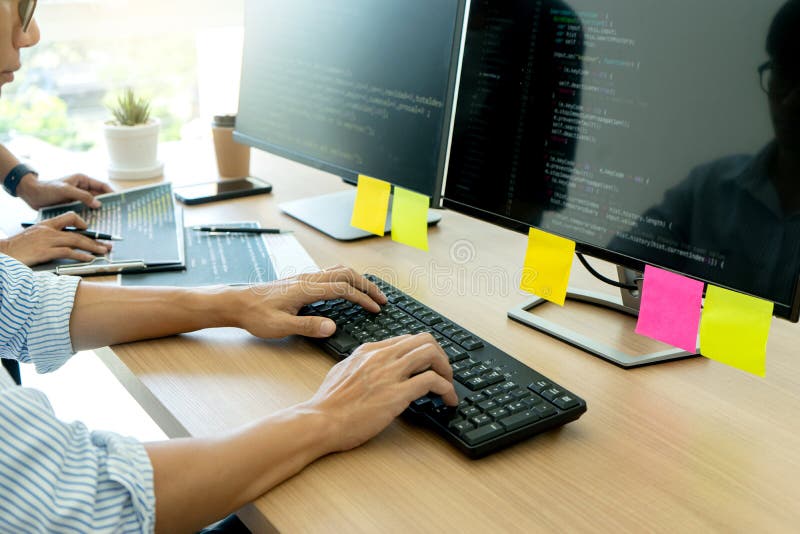 Programmer work with Developing programming royalty free stock photography