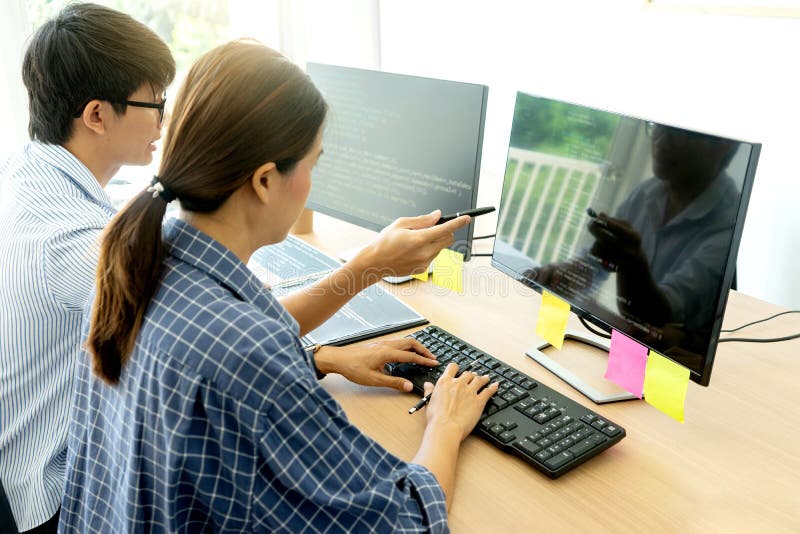 Programmer work with Developing programming royalty free stock photos