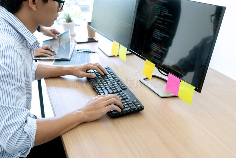 Programmer work with Developing programming stock photos