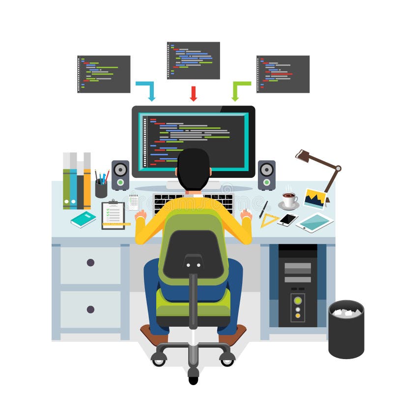 Programmer working on computer vector illustration