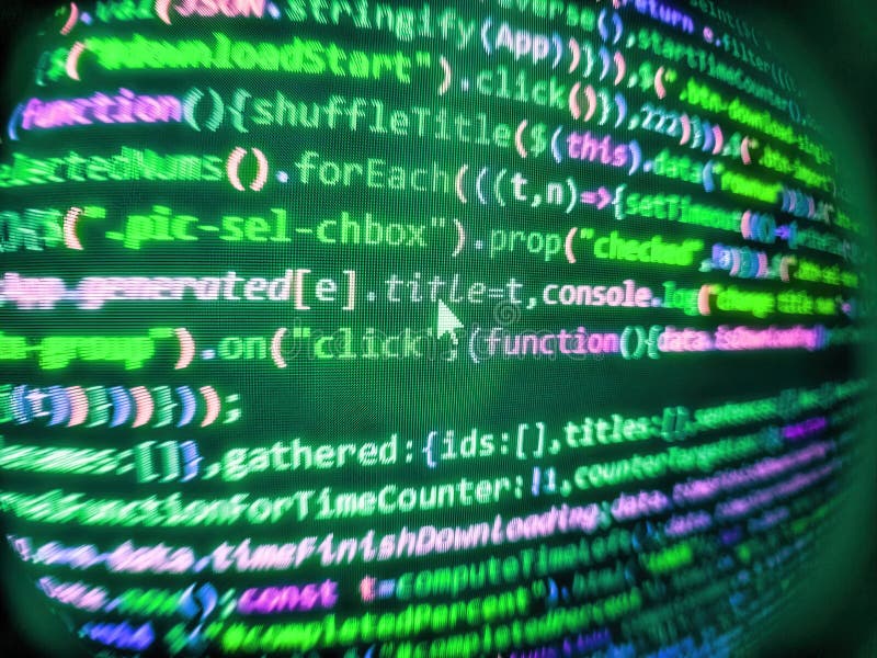 Programmer working in computer screen. Writing programming functions on laptop. Programmer occupation job. Number on computer stock images