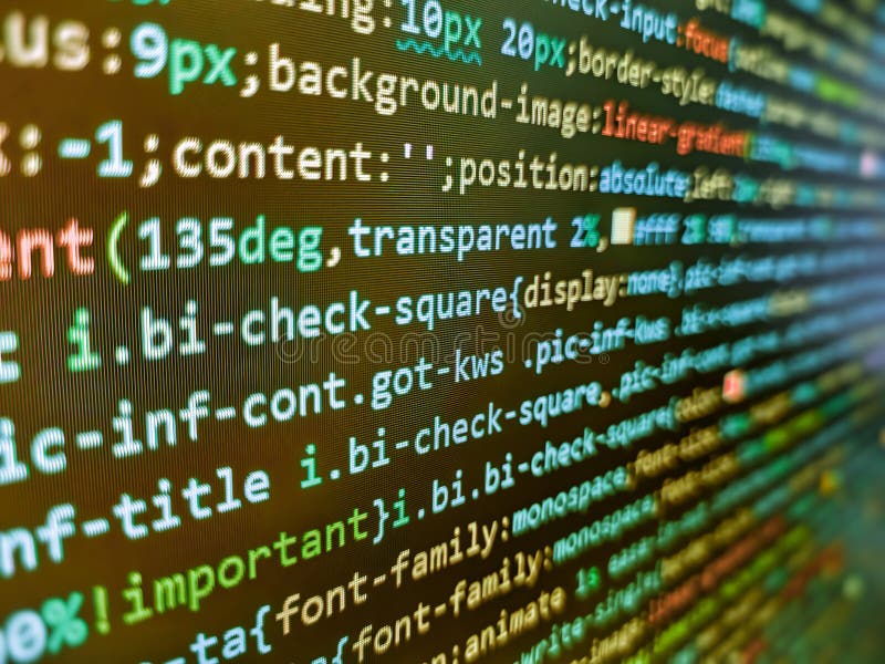 Programmer working in desktop laptop. Programming code on black background. Program code on computer screen. Information royalty free stock image