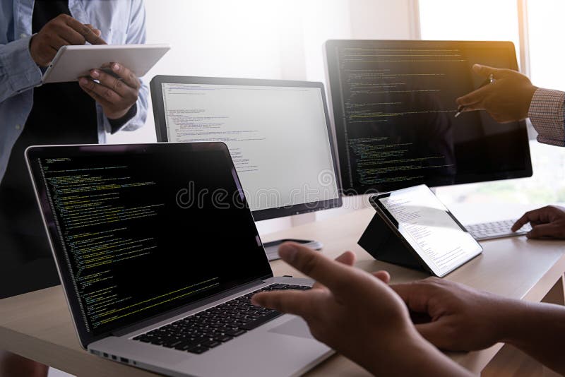 Programmer working Developing programming technologies Web Design Online Technology royalty free stock image