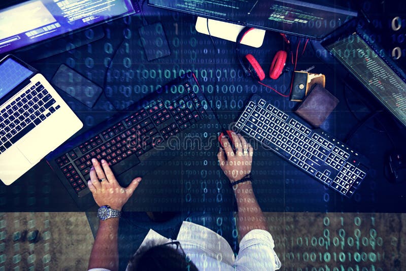 Programmer working about software cyberspace stock photography