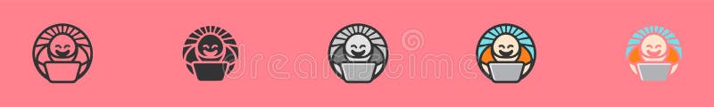 Programmer working in a software developer. Developing programming and coding technologies concept UX UI. Six icons - linear, solid, black and white, color line, multicolored. Flat vector illustration. Software developer programming code illustrations