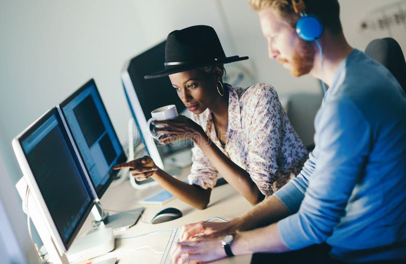 Programmer working in a software developing company office