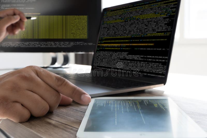 Programmeringscode abstract Technology background Developer Programming and coding technology software development and Computer stock foto