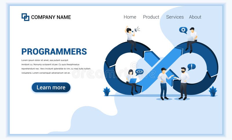 Programmers at work concept, software development with characters. Can use for web banner, business analysis, landing page royalty free illustration