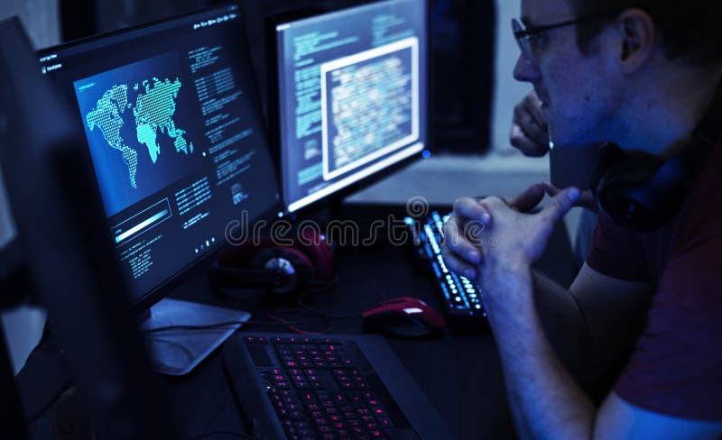 Programmers working on computer program royalty free stock images