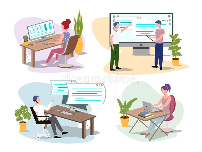 Programmers working vector stock vector. Illustration of person - 221236944