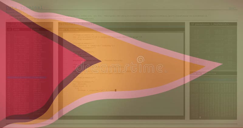 Programmiercode auf Computerbildschirm mit abstrakten Formen-Bild darüber lizenzfreie abbildung