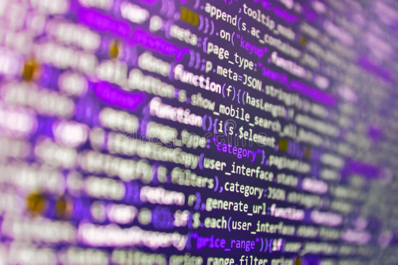Programmiercode. Programmier-Code abstrakter Hintergrund-Bildschirm der Software. Variablen zu JavaScript-Funktionen lizenzfreies stockbild