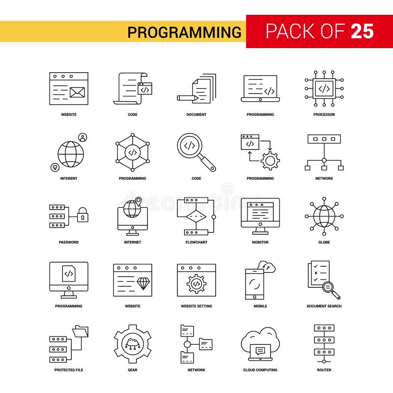 Programming Black Line Icon - 25 Business Outline Icon Set vector illustration Programming Black Line Icon - 25 Business Outline Icon Set vector illustration