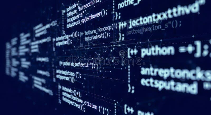 Programming code abstract background screen with python language syntax digital technology concept for software development close ilustração stock