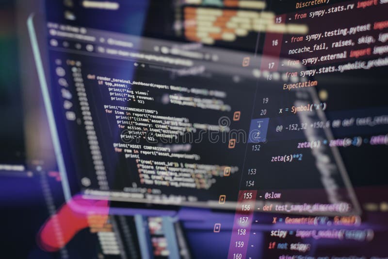 Modern Software Engineering Workspace with Source Code, Automated Testing and Programming Scripts on Computer Screens. Computer error script code stock images, royalty-free photos and pictures
