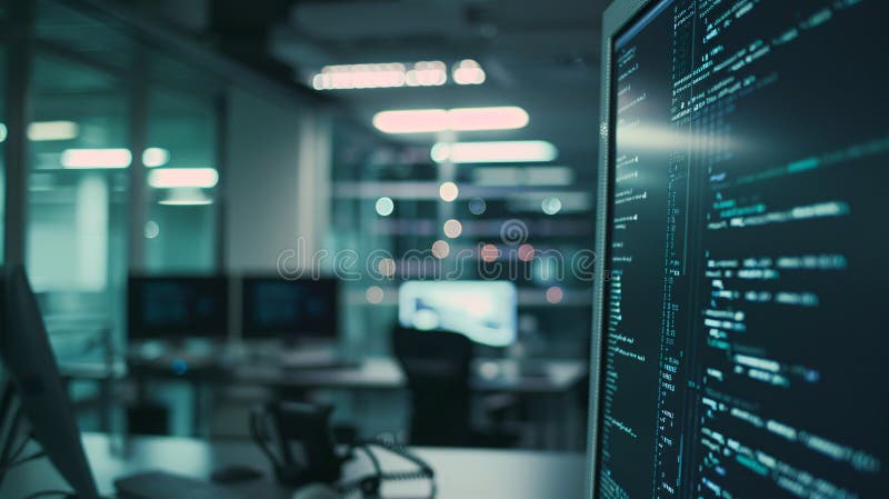 Programming Code on Screen in Contemporary Tech Office Workspace Stock ...